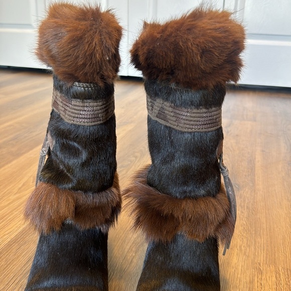 vtg Italian Tecnica 70s 80s brown goat fur mukluk muk luk boots size 7.5 cute - Picture 4 of 15